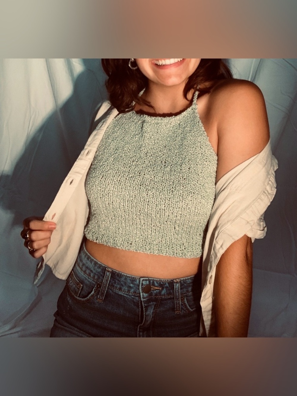 Knit Halter Crop Top in Sage Green